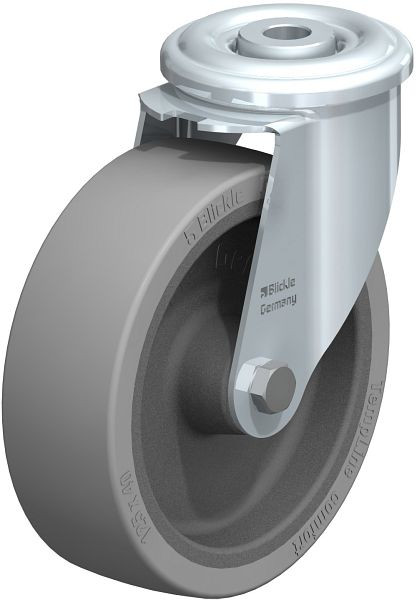 Blickle LIR-POSI 125G-SG Hitzebeständige Stahlblech-Lenkrolle mit Rückenloch, Silikon-Gummi, Grau, 757062