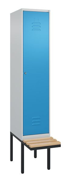 C+P Umkleidespind Classic PLUS, 2120x400x815mm, 7035/5012, Zylinderschloss, Buche-Sitzleisten, 0800407-12 S10048