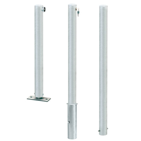 Stein HGS Absperrpfosten -Steel Line Cityring-, vorgerüstet für Profilhalbzylinder, zum Aufdübeln, inkl. 2 Dübel, mit 3 Ösen (90°), 14175-03