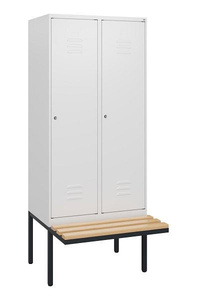 C+P Umkleidespind Classic PLUS, 2 Abteile, 1950x800x815mm, 9016/9016, Zylinderschlösser, Buche-Sitzleisten, 0800405-22 S10029