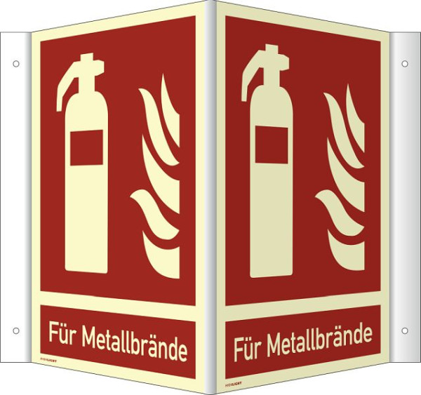 Moedel Winkelschild Feuerlöscher(Für Metallbrände) ISO 7010, Kunstoff, nachleuchtend, 160-mcd, 200x250 mm, 93831