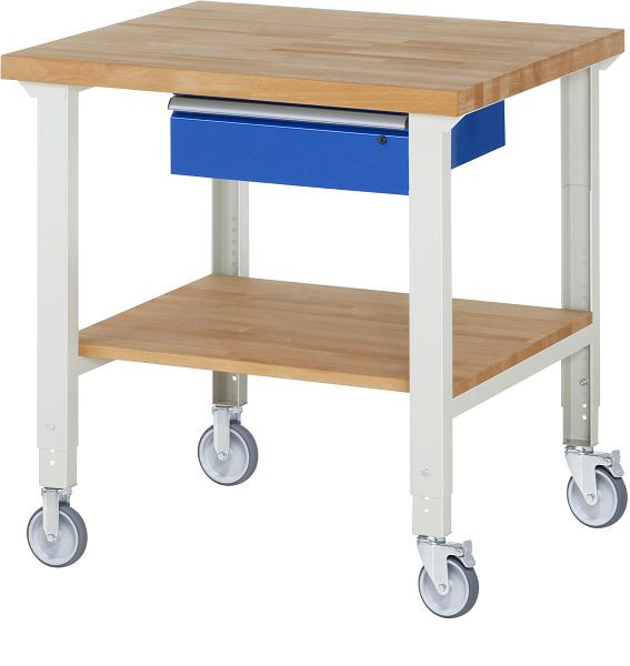RAU Fahrbare Werkbank (höhenverstellbar) 7001A7, 1000x900x950-1000mm, je 2 Bockrollen und Lenkrollen, 05-7001A7-109B4H22.11
