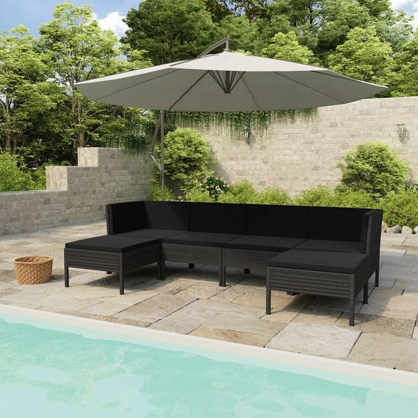 vidaXL 6-teilig Garten-Lounge-Set mit Auflagen Poly Rattan Schwarz, 3056963