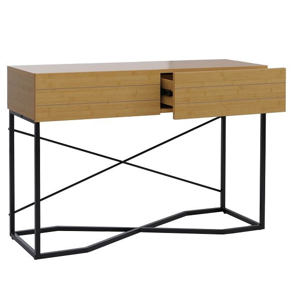 Mendler Konsolentisch HWC-P47, Telefontisch Beistelltisch Ablagetisch, Schublade Melamin Industrial 81x120x40cm, Bambus-Optik, 139887