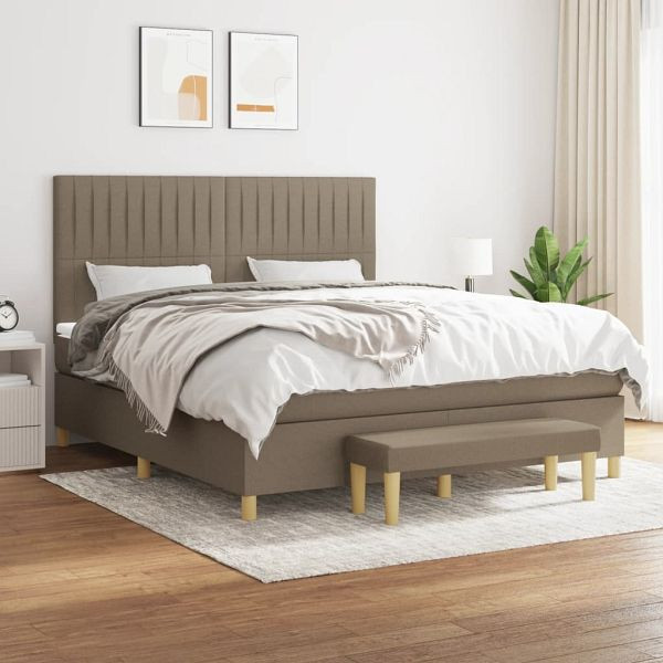 vidaXL Boxspringbett mit Matratze Taupe 160x200 cm Stoff, 3137329