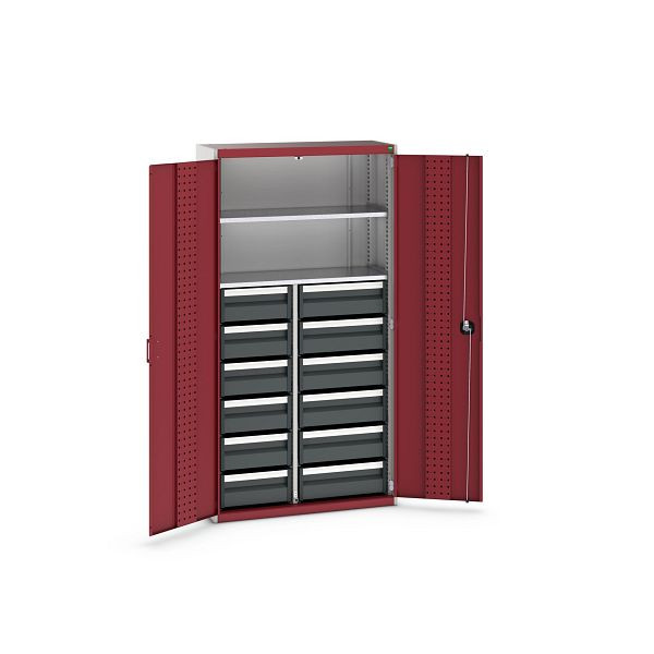 bott cubio Koffer-Flügeltürenschrank bestückt mit 12x varioSlide, BxTxH: 1050x400x2000mm, RAL 7035 / RAL 3004, 40032039.24V