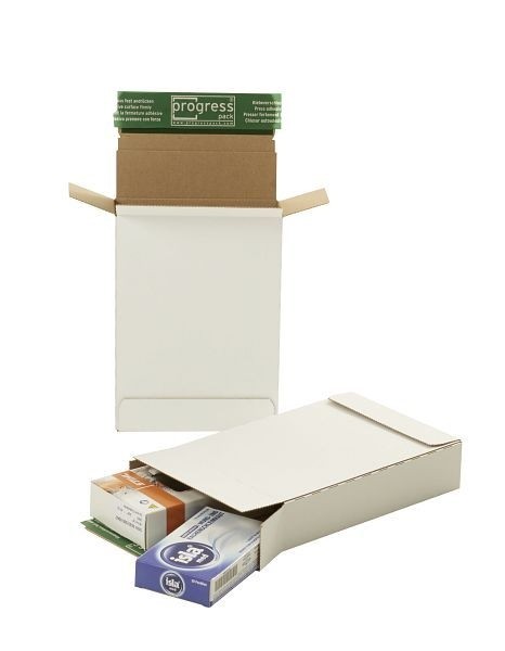 Progress Packaging PP_BB06.02-5 BRIEFBOX weiß mit 2x SK-Verschluß und Aufreißfaden 215/155/45 - VE: 100 Stück UK, 003551