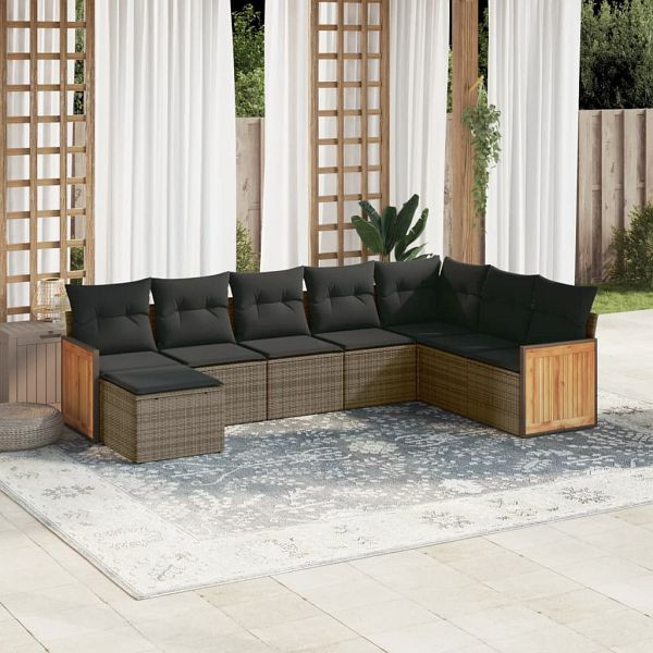 vidaXL 8-teilig Garten-Sofagarnitur mit Kissen Grau Poly Rattan, 3227929
