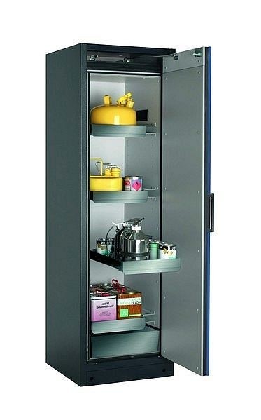 asecos Sicherheitsschrank Q-CLASSIC-90, Q90.195.060.R in enzianblau RAL 5010 mit 3x Auszugswanne Standard (Edelstahl), 30073-047-33427