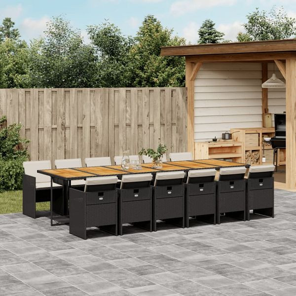 vidaXL 13-teilig Garten-Essgruppe mit Kissen Schwarz Poly Rattan, 3277718