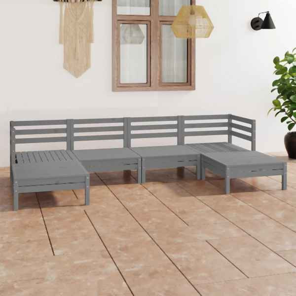 vidaXL 6-tlg. Garten-Lounge-Set Grau Massivholz Kiefer, 3083336