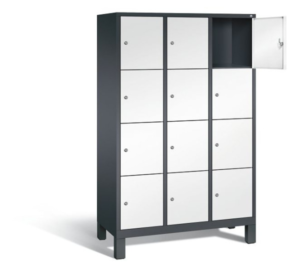 C+P Schließfachschrank Evolo, H1850xB1200xT500mm, Farbe: Schwarzgrau / Verkehrsweiß, 48010-324 S10139
