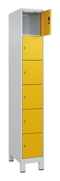 C+P Schließfachschrank Evolo PLUS, mit Füßen, 6 Fächer, 1950x300x500mm, 7035/10, Frontfarbe RAL 1004 Goldgelb, 049010-106 S10000