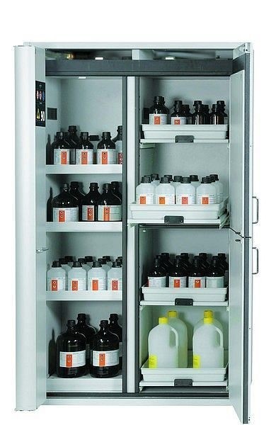 asecos Kombi-Sicherheitsschrank K-PHOENIX-90, K90.196.120.MF.FWAS in lichtgrau RAL 7035 mit 3x Fachboden (Stahlblech), 30333-001-30337