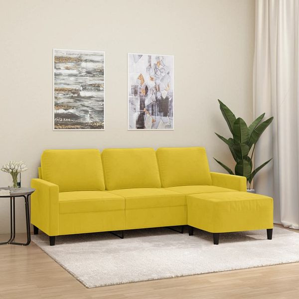 vidaXL 3-Sitzer-Sofa mit Hocker Gelb 180 cm Samt, 3201061