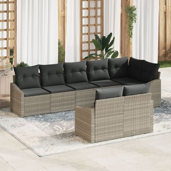 vidaXL 8-teiliges Garten-Essmöbel Set mit Kissen in Lichtgrau aus Poly-Rattan, 3355441