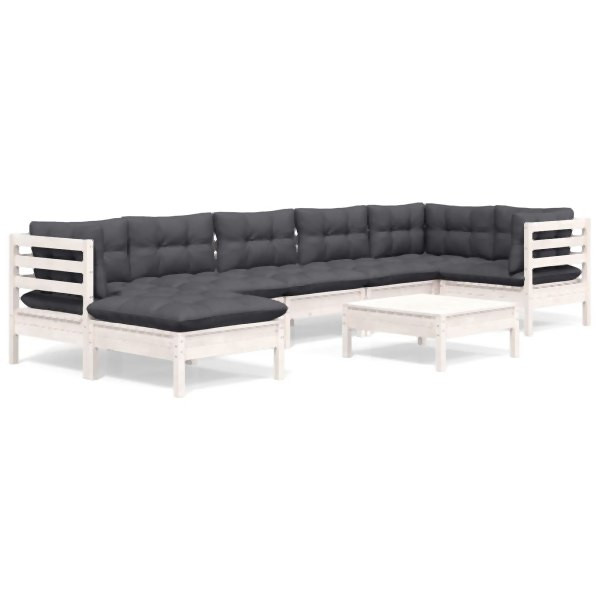 vidaXL 8-tlg. Garten-Lounge-Set mit Kissen Weiß Kiefer Massivholz, 3096557
