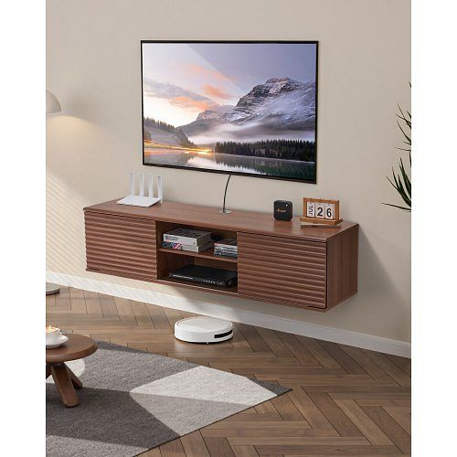 VEVOR Hängender TV-Schrank Weiß, 152 cm, mit verstellbarem Regal & Schiebetüren, 52 kg belastbar, Stauraum für DVD-Player/Konsole, BSDSJ60INHTM16H10V0