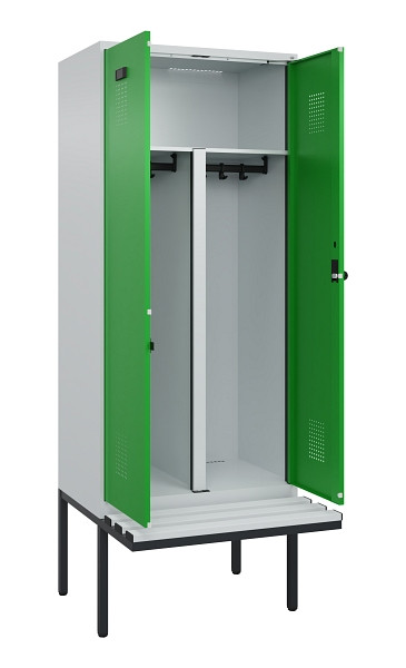 C+P PSA Doppel-Spind Evolo PLUS, Bank, 2 Abteile, 2120x800x815mm, 7035/6037, Drehriegel, Material Sitzfläche Kunststoff, 0490427-22P S10065