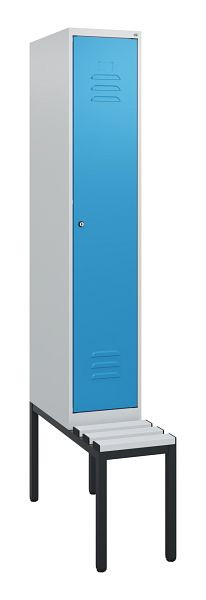 C+P Umkleidespind Classic PLUS, mit untergebauter Sitzbank, 1950x300x815mm, 7035/5012, Zylinderschloss, 0800505-10 S10049