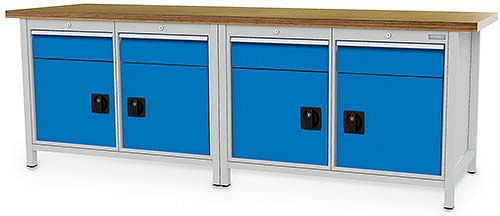 Bedrunka+Hirth Kastenwerkbank Serie 2500 R18-24, 4x150mm, Schubladen-Vollauszug 100%, 2500 x 750 x 959 mm, 03.25.2222V9