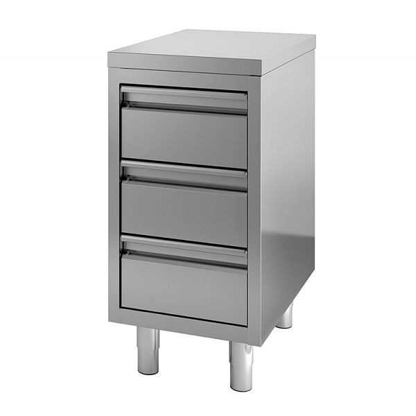 Gastro-Inox Arbeitsschrank aus Edelstahl mit 3 Schubladen, 400(L)x600(T)x880(H)mm, 302.153