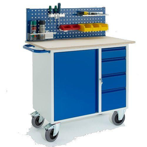 Rollcart Werkstattwagen mit 4 Schubladen, 1 Stahlschrank, 1xLochplatten (1111x600), Tragkraft: 400 kg, 07-4361L1