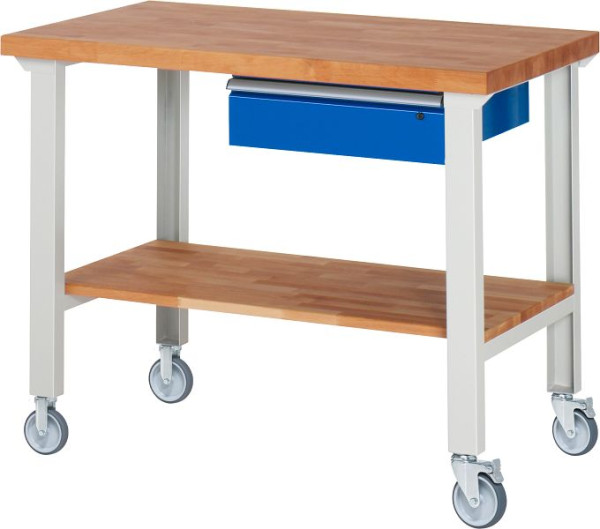 RAU Fahrbare Werkbank 7001A7, 1250x700x1000mm, je 2 Bockrollen und Lenkrollen, 05-7001A7-127B4S22.11