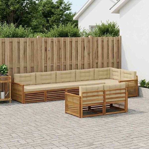 vidaXL Outdoor-Sofagarnitur mit Kissen 8-teilig Natur und Beige, 3383511