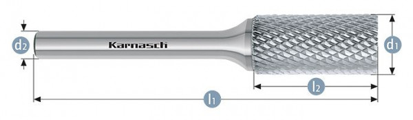 Karnasch Hartmetall-Frässtift unbeschichtet ZYA/ HP-4 d1=12 / l2=25 / d2=6 / l1=70mm, VE: 2 Stück, 113002105