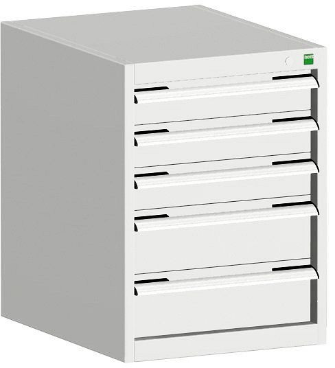 bott cubio Schubladenschrank bestückt mit 5 Schubladen BxTxH: 525 x 650 x 700 mm, RAL 7035, 40018138.16V