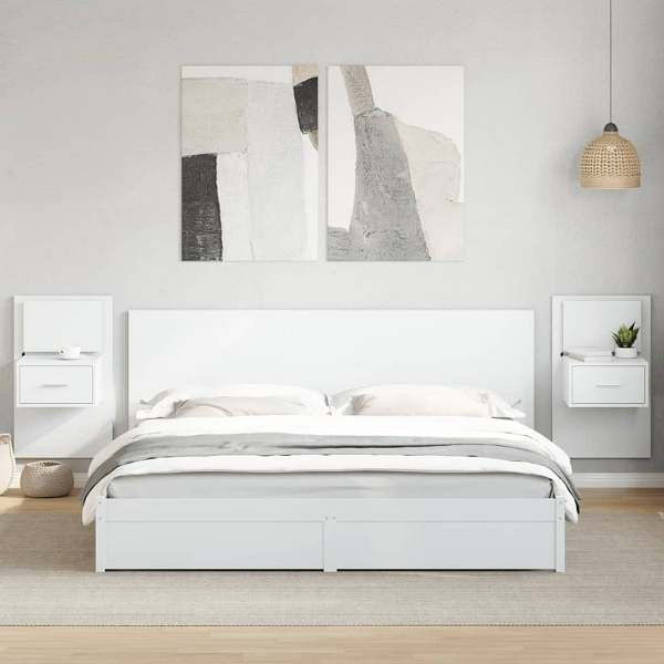 vidaXL Wand-Nachttische mit LED-Leuchten 2 Stück Weiß, 848158
