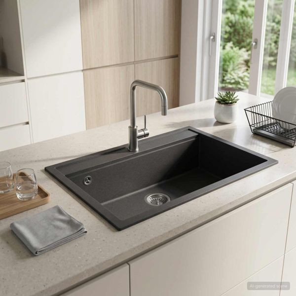 vidaXL Küchenspüle Einzelbecken Granit 79,5 x 50,5 x 20 cm Graphit, 42053756