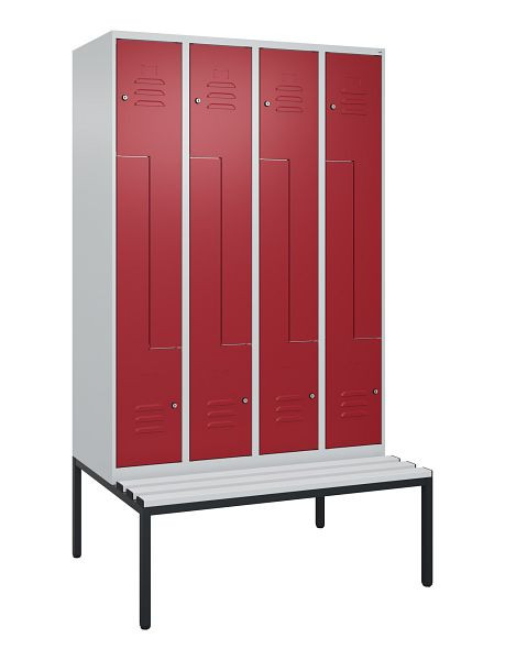 C+P Z-Spind Classic PLUS, mit untergebauter Sitzbank, 8 Abteile, 2120x1200x815mm, 7035/3003, Zylinderschlösser, 0800537-408 S10046