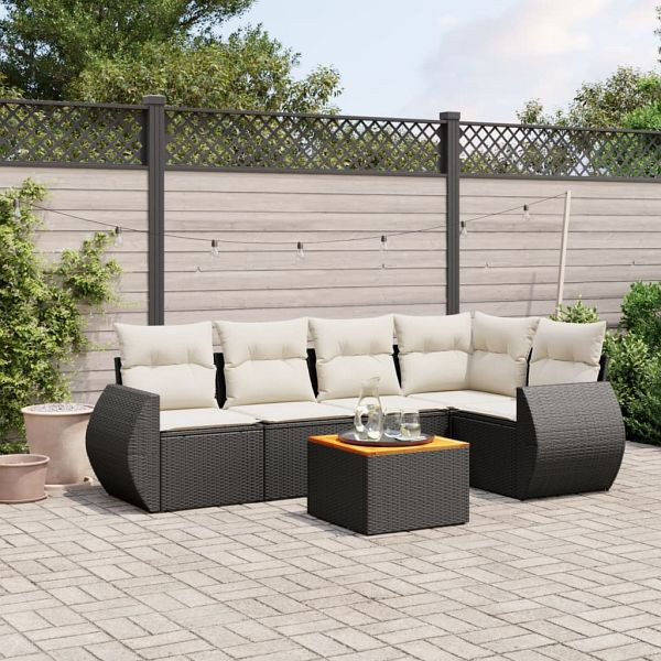 vidaXL 6-teilig Garten-Sofagarnitur mit Kissen Schwarz Poly Rattan, 3224992
