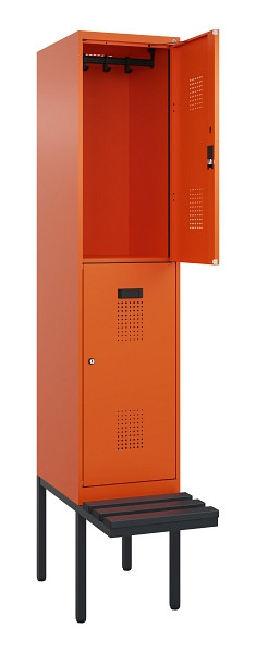 C+P Doppelstock-Spind Evolo PLUS, Bank, 2 Fächer, 2120x400x815mm, 2004/2004, Zylinderschloss, Sitzfläche Kunststoff, 0493407-12 S10137
