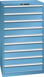 LISTA Schubladenschrank 45x36E (BxTxH) 870x725x1450mm KEY Lock, Lichtblau, 9 Schubladen, Fronthöhe: 150 mm, Traglast Schubladen: 75 kg, 78.710.010
