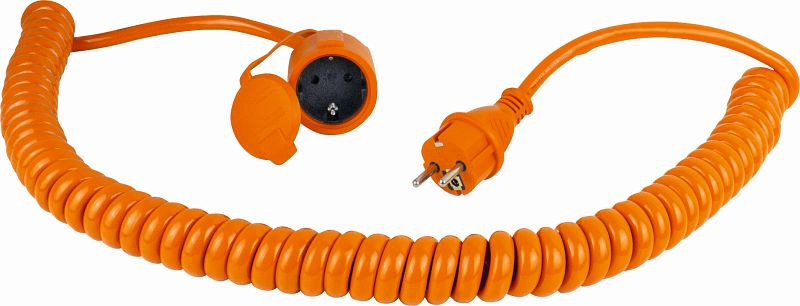 as-Schwabe Baustellen-Spiralkabel 5m, orange mechanisch hoch belastbar, mit Schutzkontaktstecker und Schutzkontaktkupplung, H07BQ-F 3G2,5, 70415