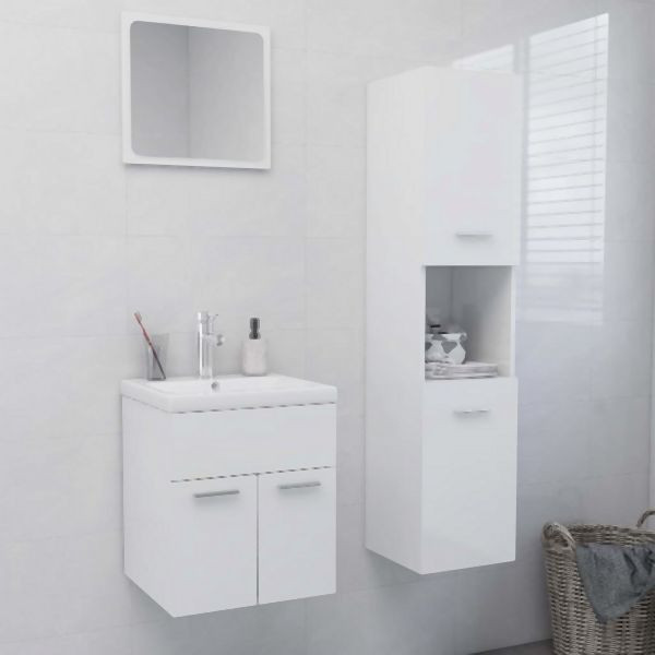 vidaXL Badmöbel-Set Hochglanz-Weiß Holzwerkstoff, 3071132
