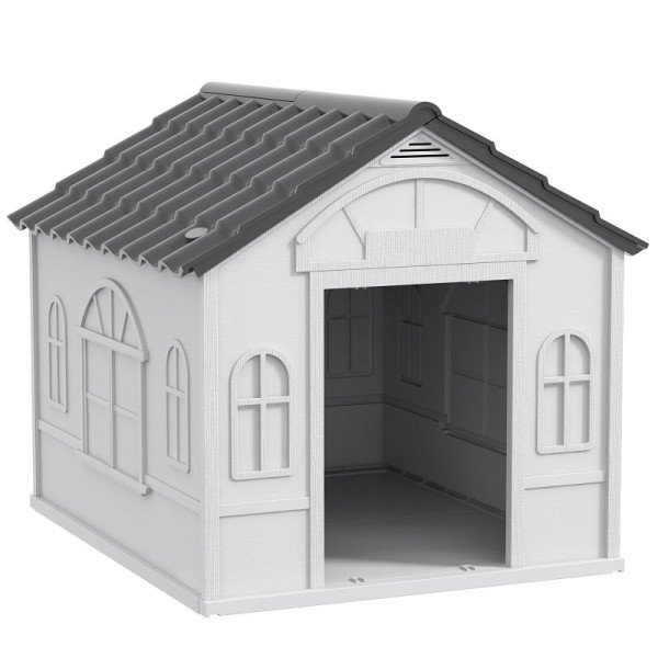 PawHut Hundehütte mit Satteldach, wetterfest, Kunststoff, 65 x 75,7 x 63 cm, Grau, D02-125V00GY