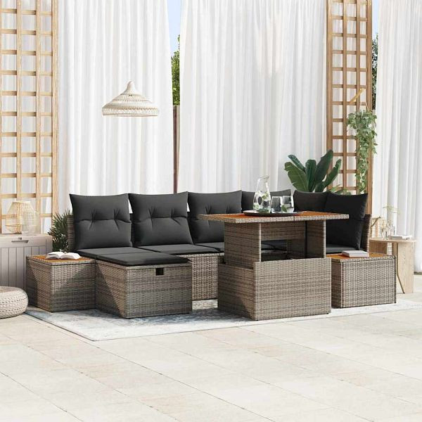 vidaXL Garten-Sofa-Set 7-teilig Grau Poly-Rattan, 3361411