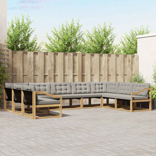 vidaXL Outdoor-Sofagarnitur mit Kissen 9-teilig Weiß und Hellgrau, 3389077