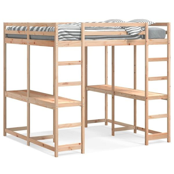 vidaXL Hochbett mit Schreibtisch & Leiter 160x200 cm Massivholz Kiefer, 3284233