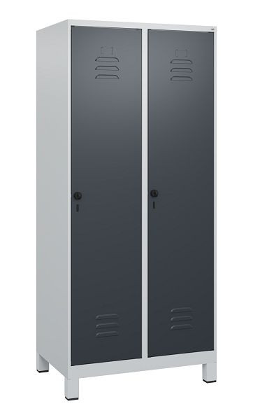 C+P Umkleidespind Classic PLUS mit Mitteltrennwand, Füße, 2 Abteile, 1800x800x500mm, 7035/7016, Drehriegel, 0800107-22F S10008