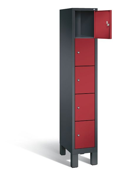 C+P Schließfachschrank Evolo, H1850xB320xT500mm, Farbe: Schwarzgrau / Rubinrot, 48010-105 S10058