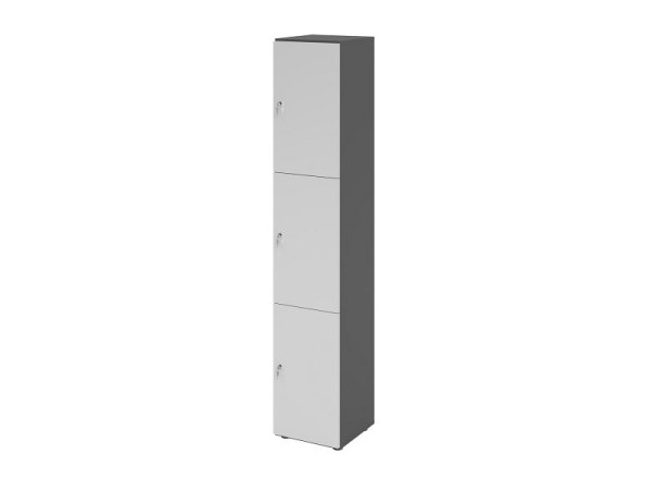 Hammerbacher Schließfachschrank schmal 6OH, 3 Türen mit Schloss, Korpus: Graphit, Türen: Grau, 40 x 40 x 215,6 cm (BxTxH), V264L3/G/5/DS
