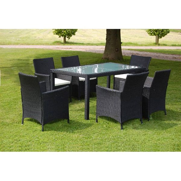 vidaXL 7-teilig Garten-Essgruppe mit Auflagen Poly Rattan Schwarz, 43120