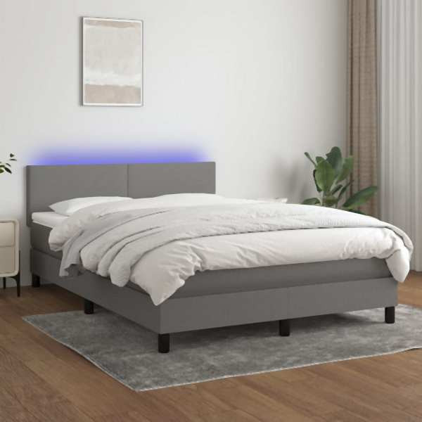 vidaXL Boxspringbett mit Matratze & LED Dunkelgrau 140x190 cm Stoff, 3132990