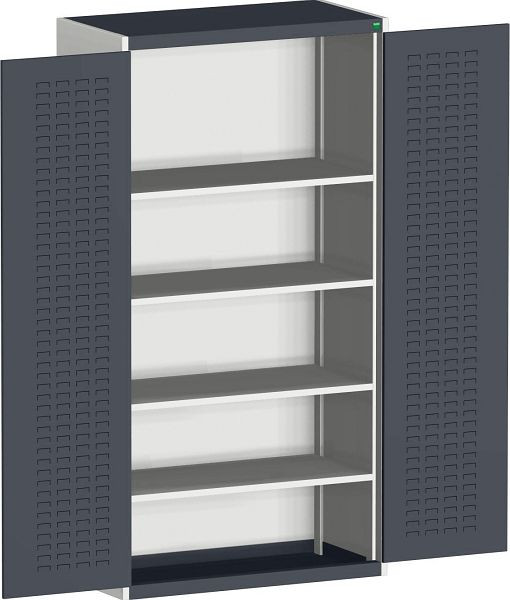 bott cubio Flügeltürschrank bestückt mit Schlitzprägung, 4 Fachböden BxTxH: 1050 x 525 x 2000 mm, RAL 7035/7016, 40013058.19V