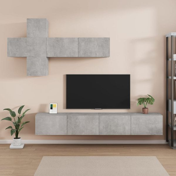 vidaXL 7-tlg. TV-Schrank-Set Betongrau Holzwerkstoff, 3114521
